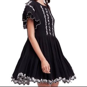 Free People Santiago Black Embroidered Dress L EUC